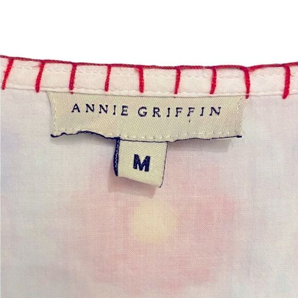 Annie Griffin Sz M White Boho Peasant Embroidered Floral Relaxed Flowy Blouse - Picture 5 of 7